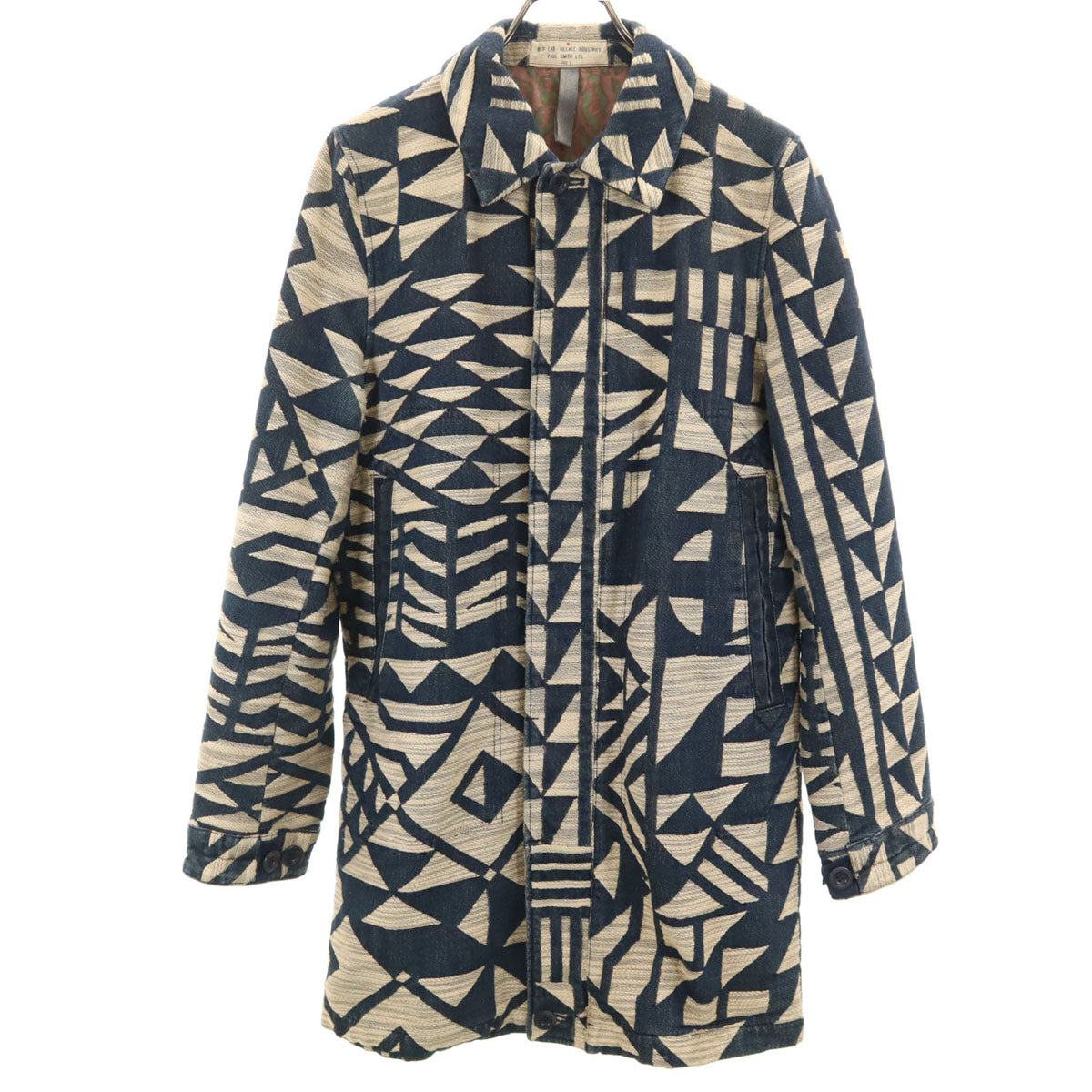 Paul Smith ポールスミス 日本製 総柄 ステンカラーコート S ネイビー系 RED EAR メンズ