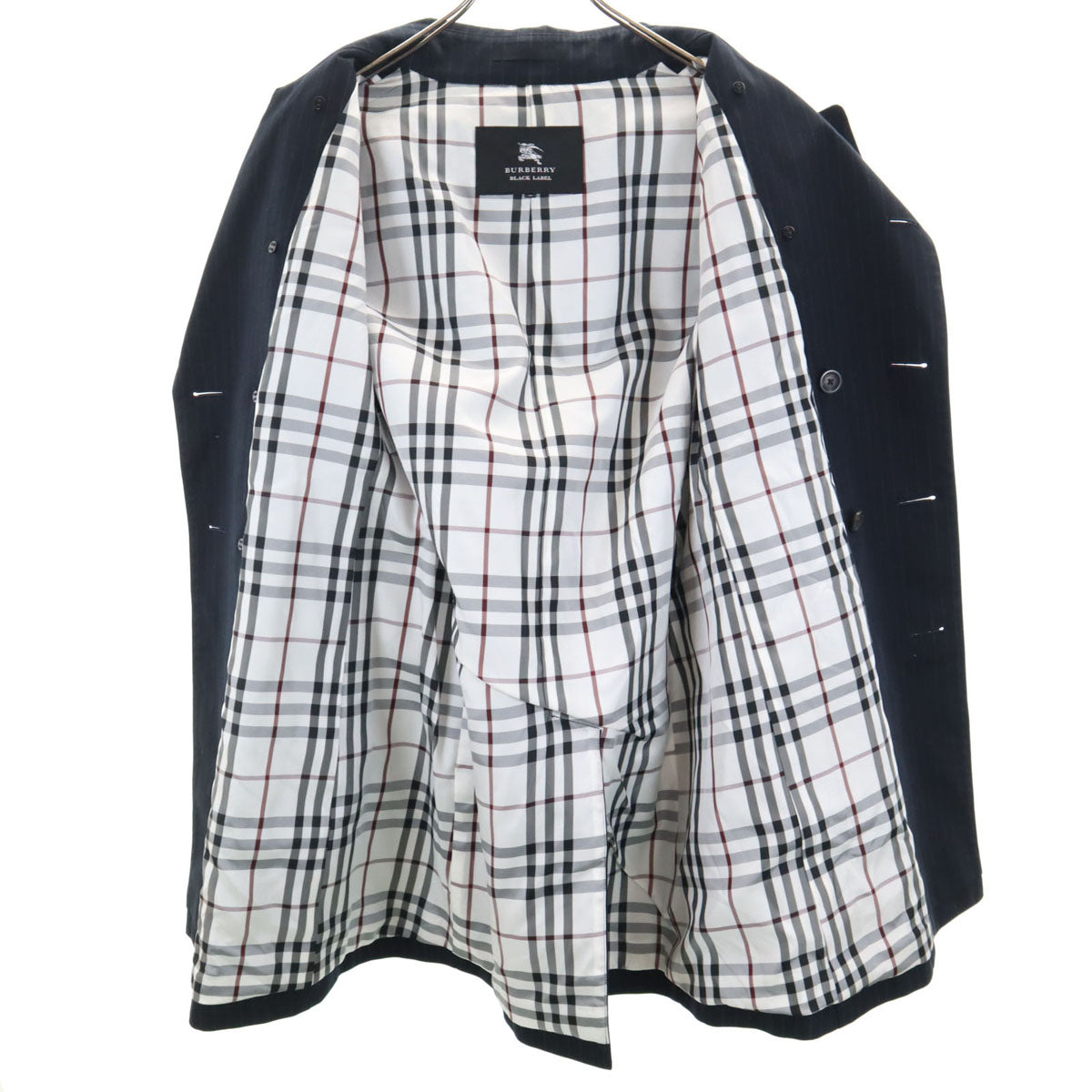 BURBERRY BLACK LABEL バーバリーブラックレーベル 日本製 ストライプ柄 トレンチコート M ネイビー 三陽商会 メンズ