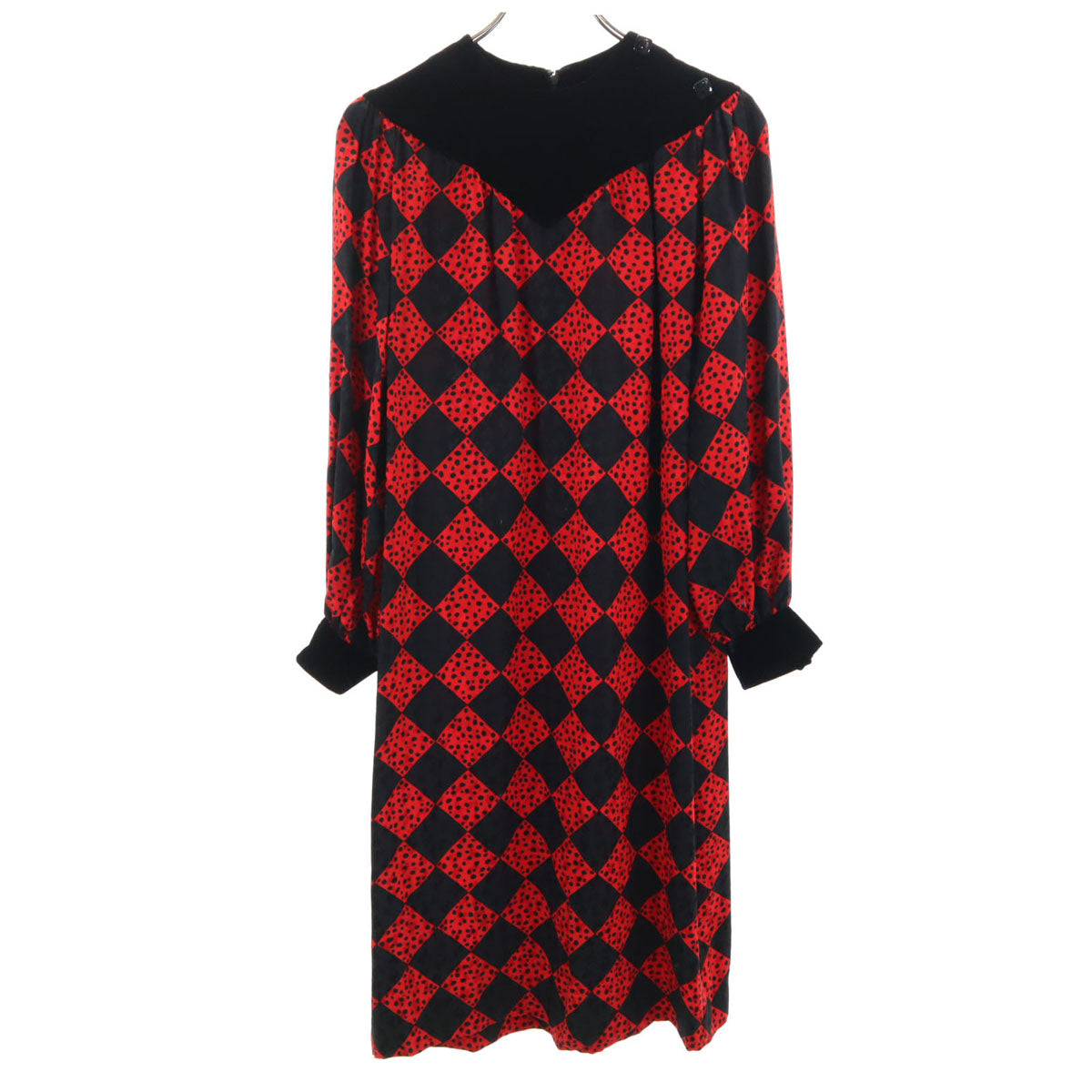 GIVENCHY ジバンシィ 90s 日本製 シルク オールド 総柄 長袖 ワンピース 8 ブラック レディース