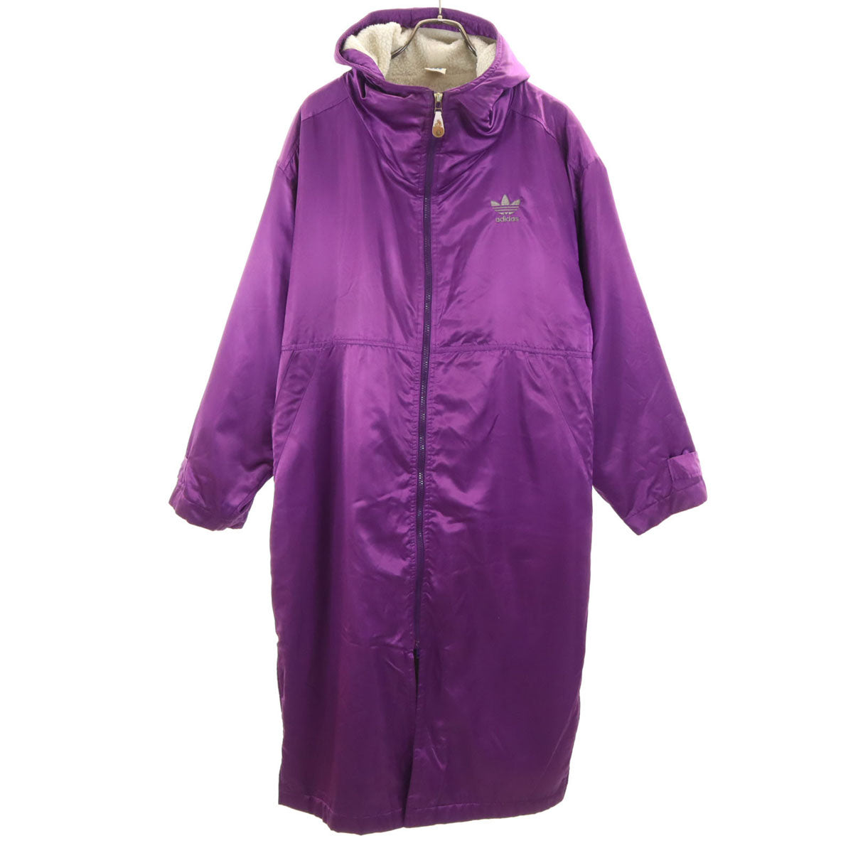 adidas アディダス 80s トレフォイルロゴ デサント製 ヴィンテージ バックプリント ベンチコート M パープル系 裏ボア メンズ
