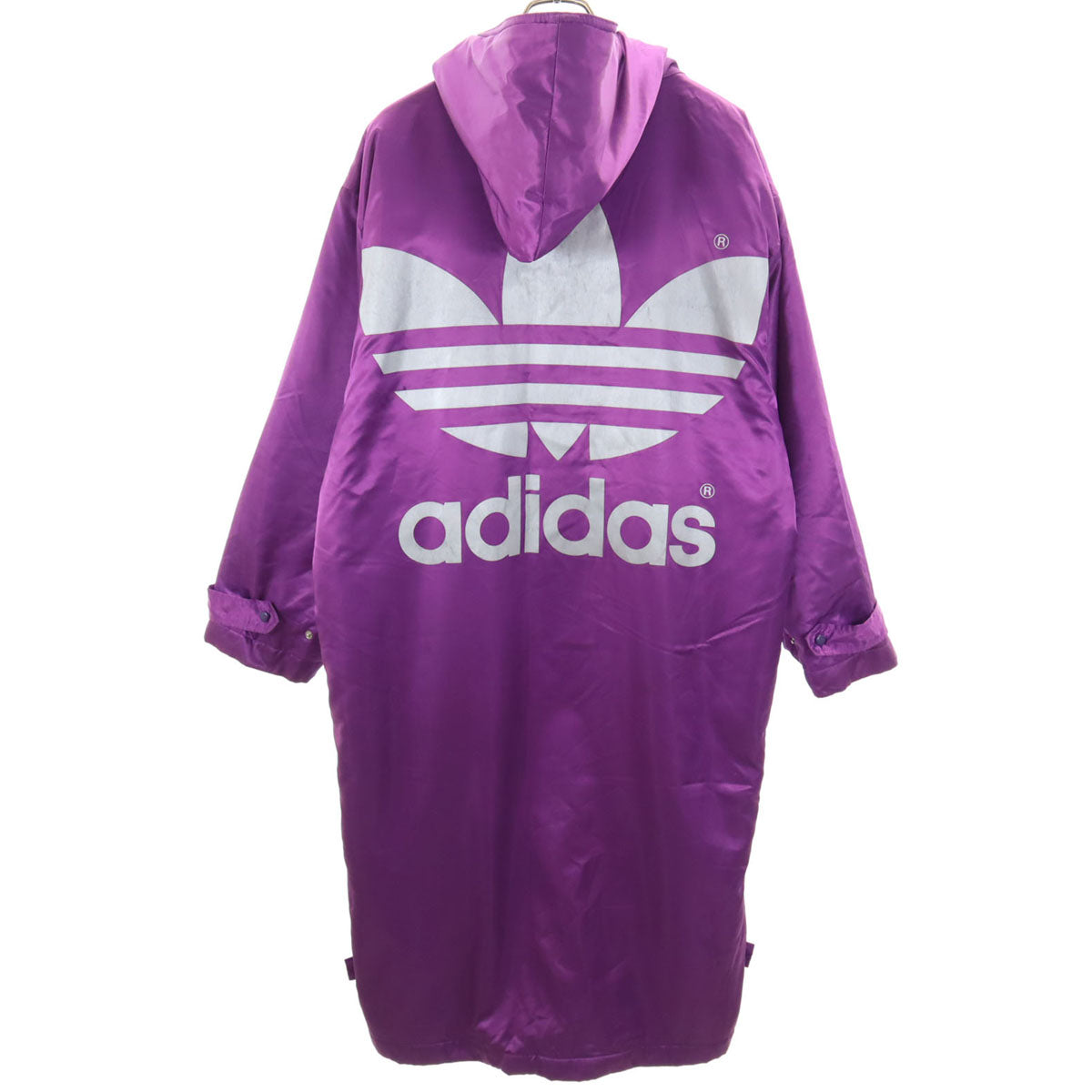 adidas アディダス 80s トレフォイルロゴ デサント製 ヴィンテージ バックプリント ベンチコート M パープル系 裏ボア メンズ