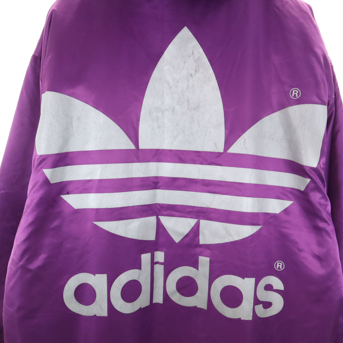adidas アディダス 80s トレフォイルロゴ デサント製 ヴィンテージ バックプリント ベンチコート M パープル系 裏ボア メンズ
