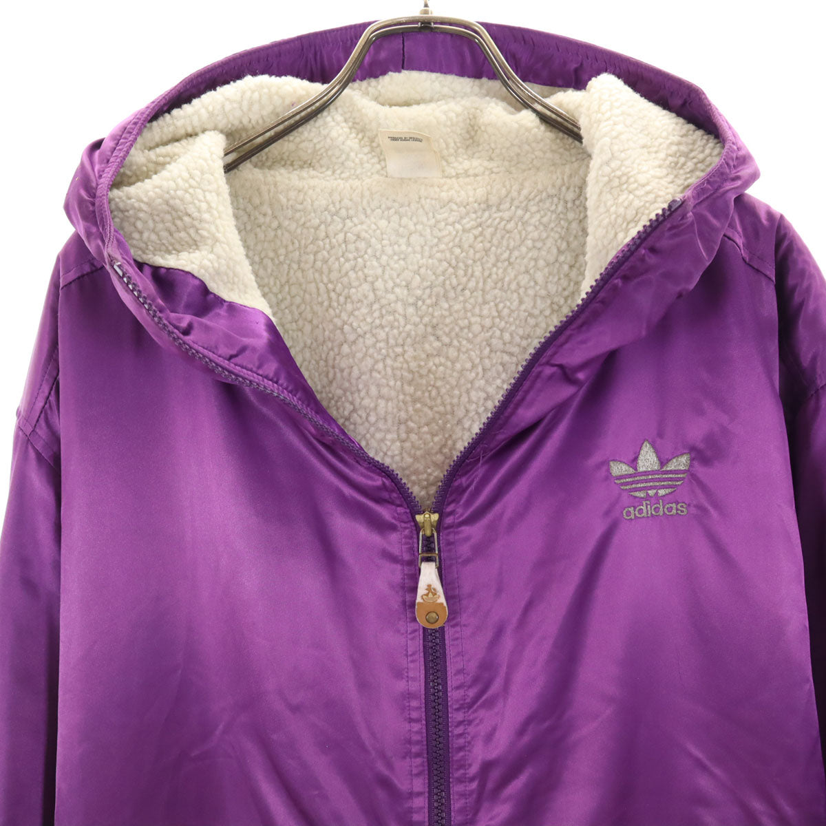 adidas アディダス 80s トレフォイルロゴ デサント製 ヴィンテージ バックプリント ベンチコート M パープル系 裏ボア メンズ