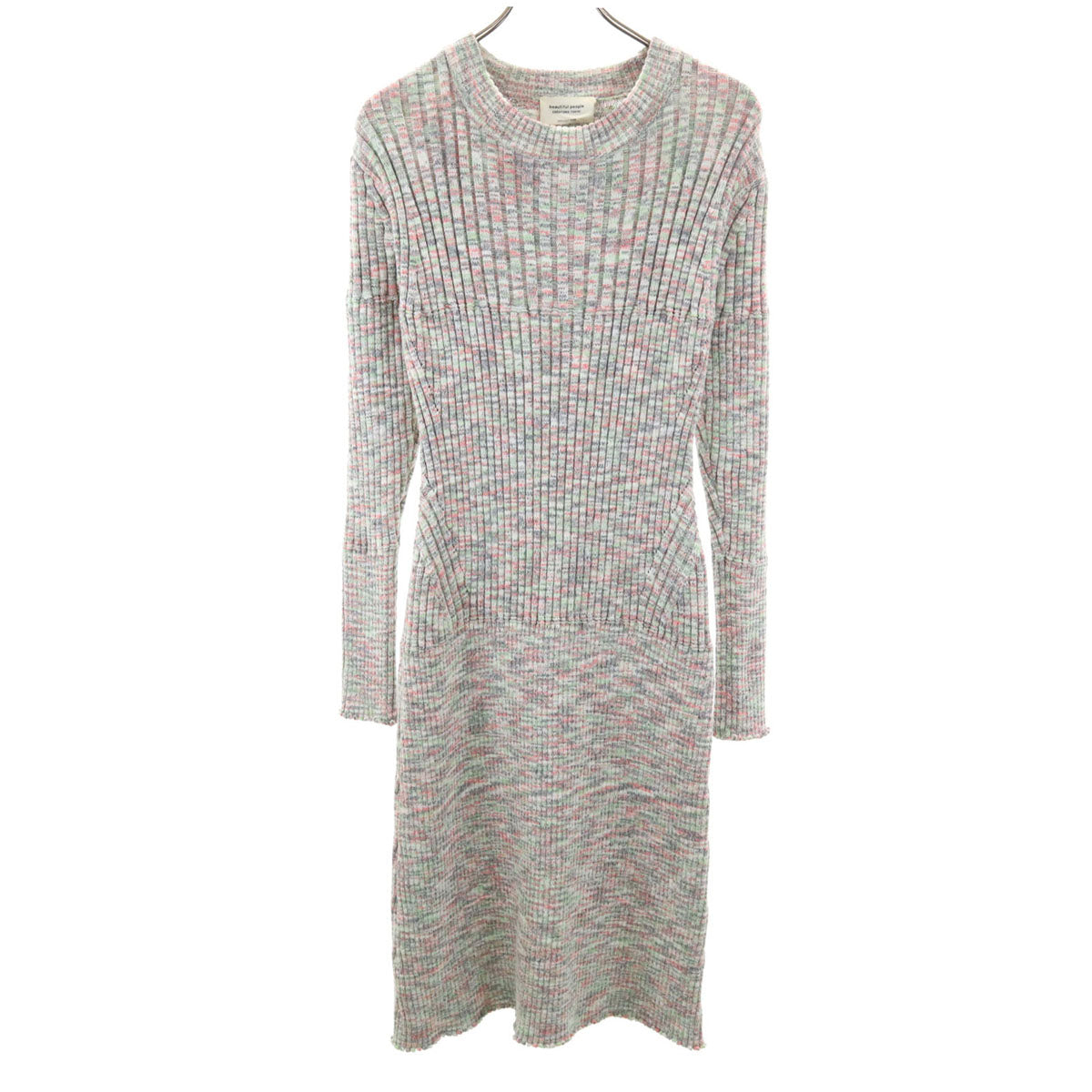 美品 beautiful people ビューティフルピープル 日本製 長袖 リブニット ワンピース 36 マルチ レディース
