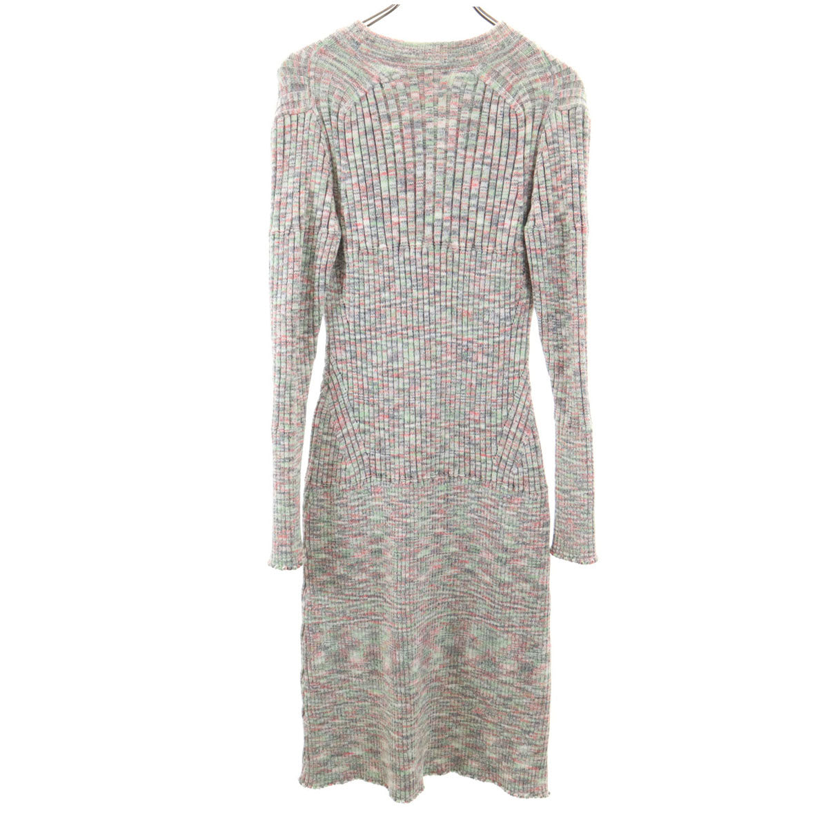 美品 beautiful people ビューティフルピープル 日本製 長袖 リブニット ワンピース 36 マルチ レディース