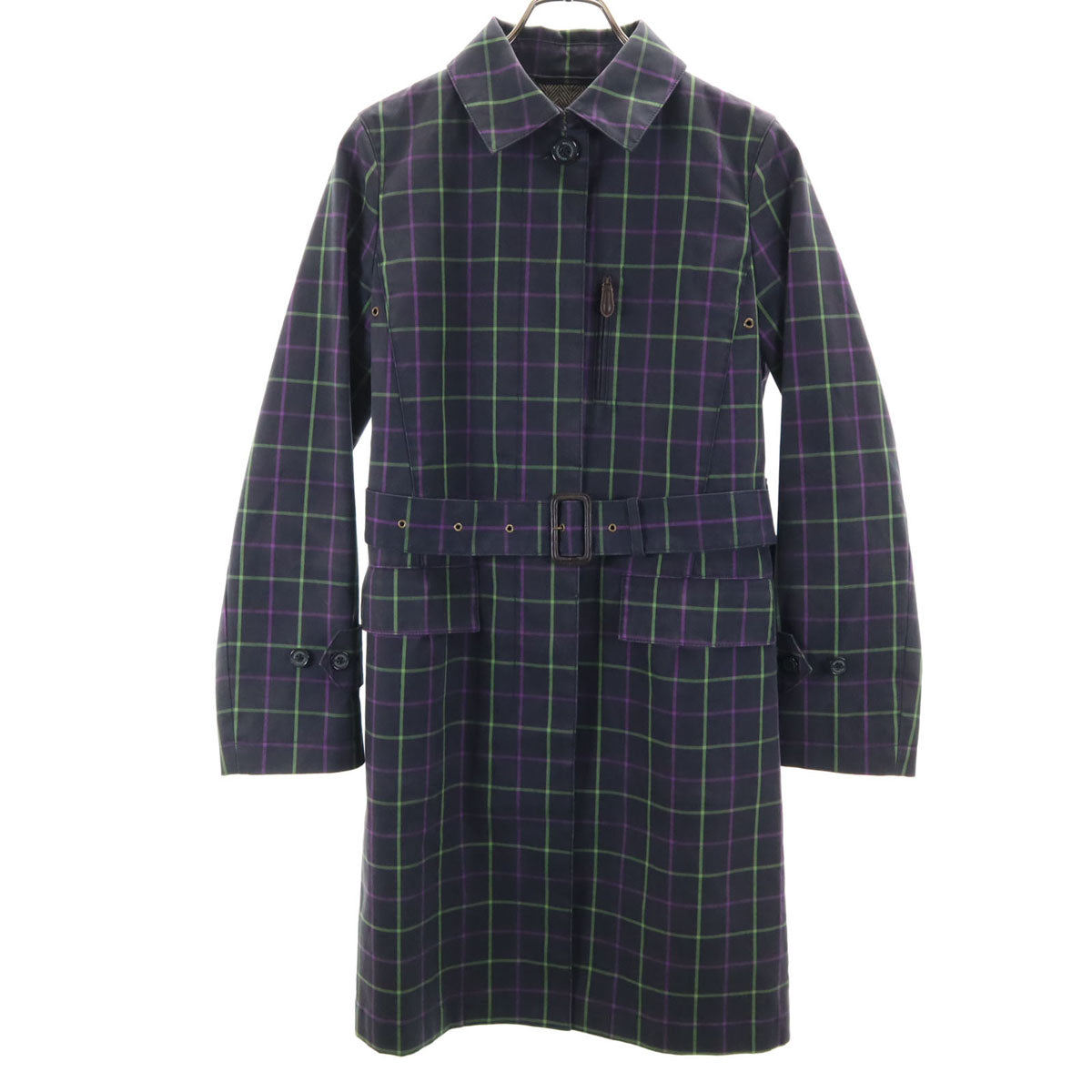 MACKINTOSH PHILOSOPHY マッキントッシュフィロソフィー 日本製 チェック柄 ステンカラーコート 38 チャコールグレー レディース