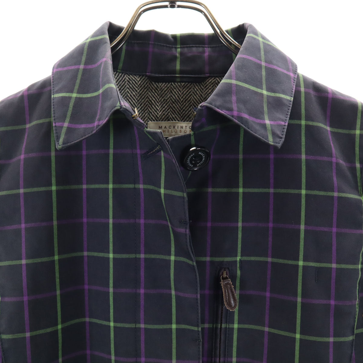 MACKINTOSH PHILOSOPHY マッキントッシュフィロソフィー 日本製 チェック柄 ステンカラーコート 38 チャコールグレー レディース