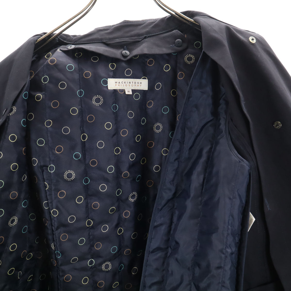 MACKINTOSH PHILOSOPHY マッキントッシュフィロソフィー ステンカラーコート 38 濃紺 中綿ライナー付き レディース
