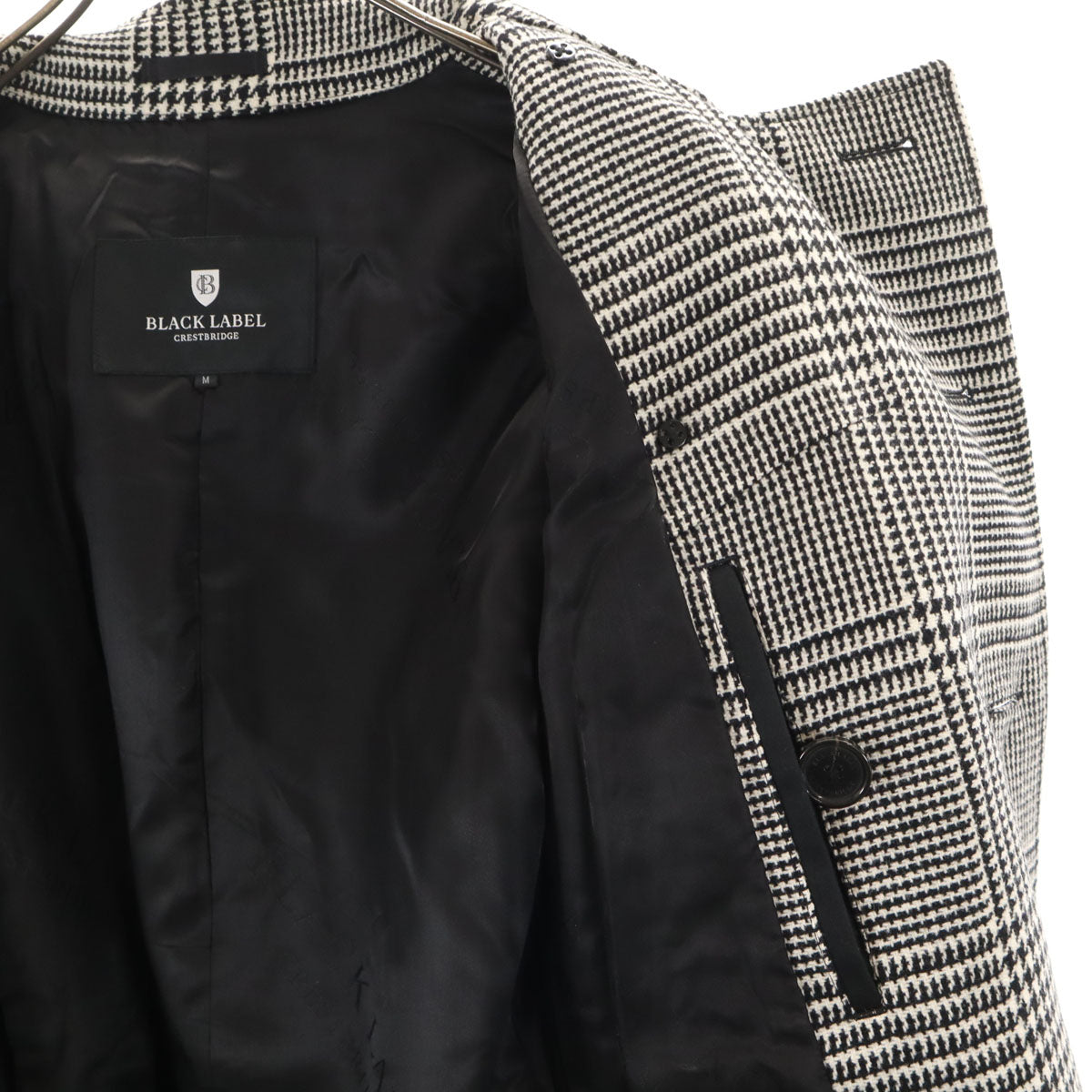 BLACK LABEL CRESTBRIDGE ブラックレーベルクレストブリッジ グレンチェック ツイード トレンチコート M ブラック メンズ