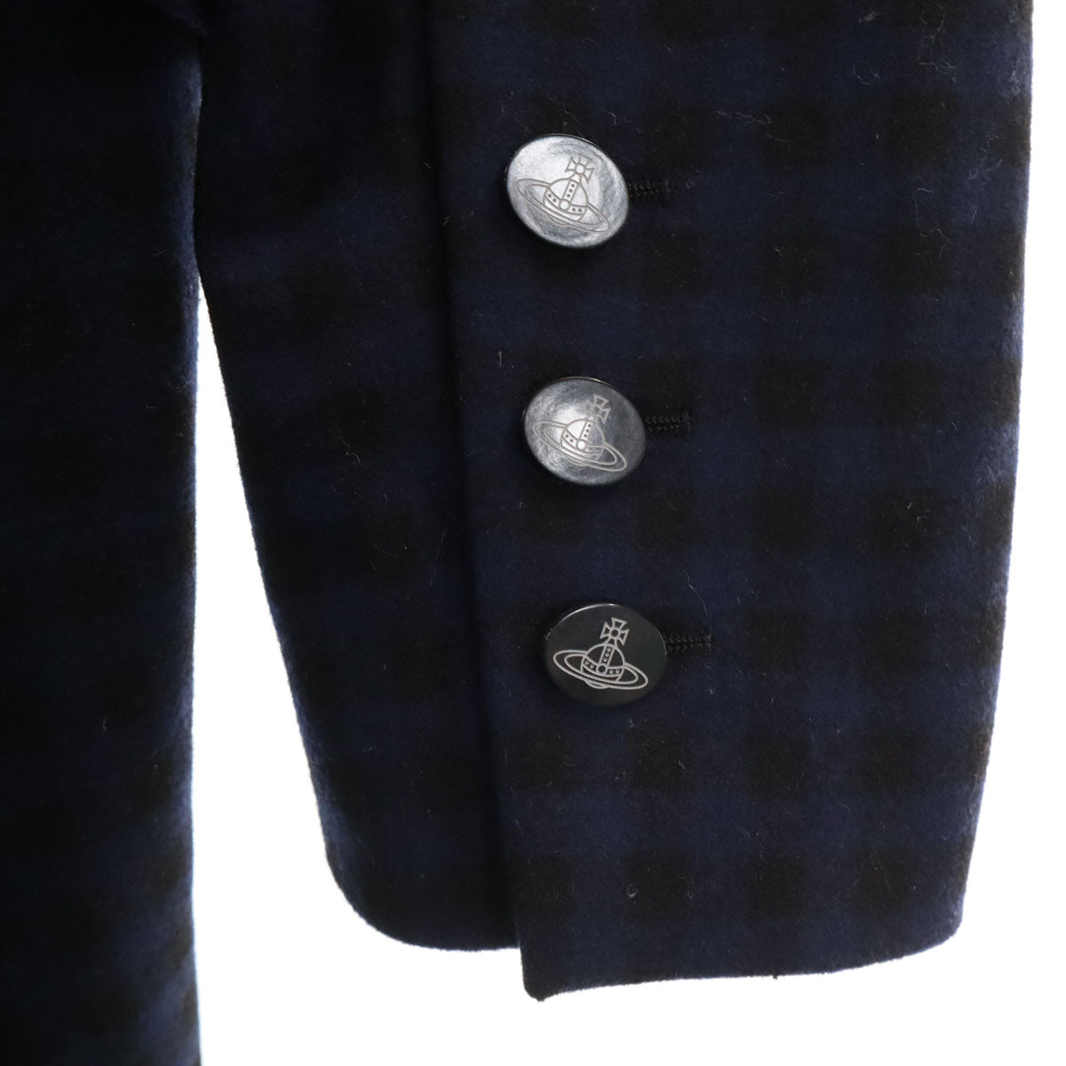 Vivienne Westwood ヴィヴィアンウエストウッド イタリア製 チェック柄 アシメ ウールコート 38 ネイビー レディース