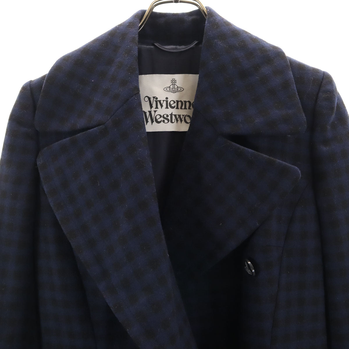 Vivienne Westwood ヴィヴィアンウエストウッド イタリア製 チェック柄 アシメ ウールコート 38 ネイビー レディース