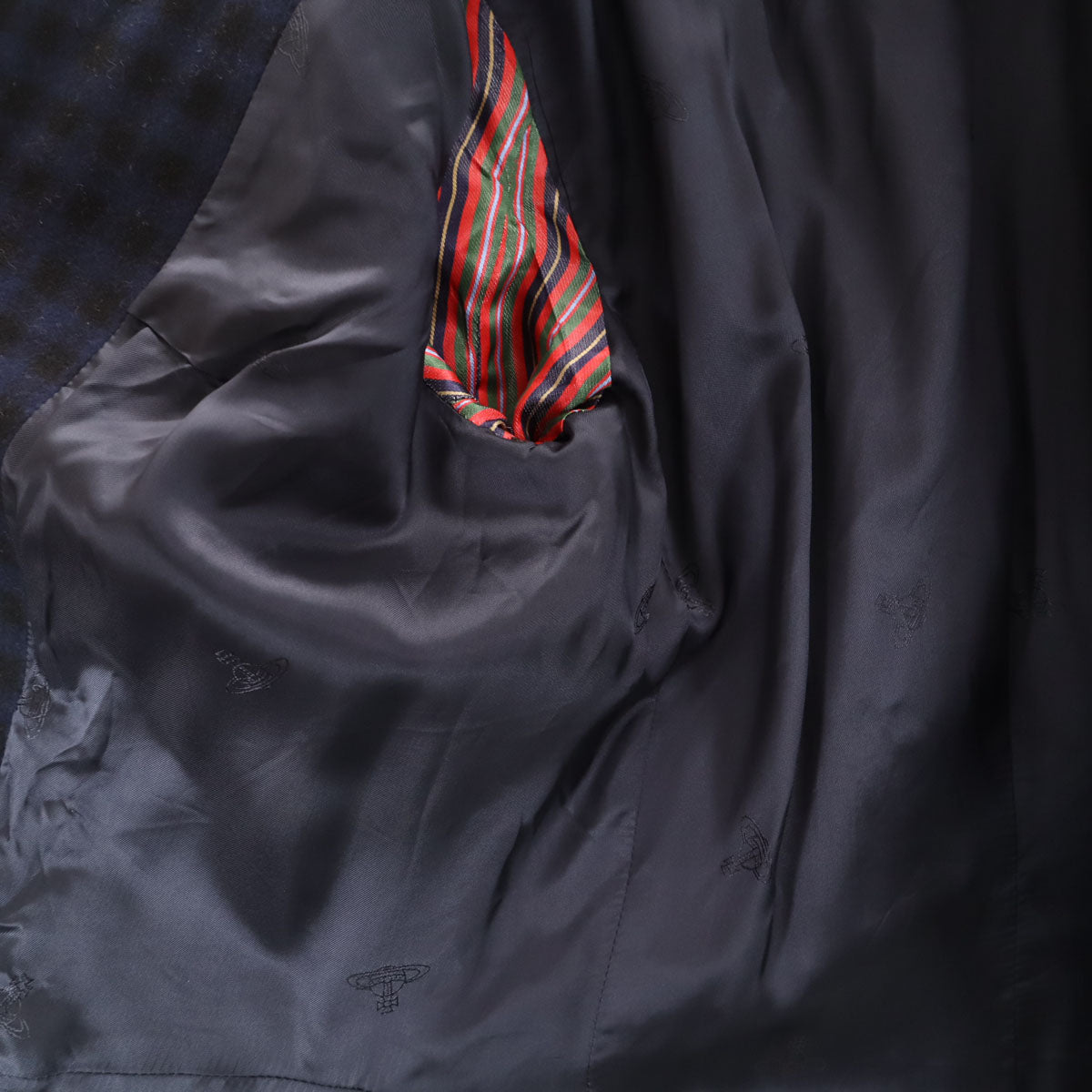 Vivienne Westwood ヴィヴィアンウエストウッド イタリア製 チェック柄 アシメ ウールコート 38 ネイビー レディース