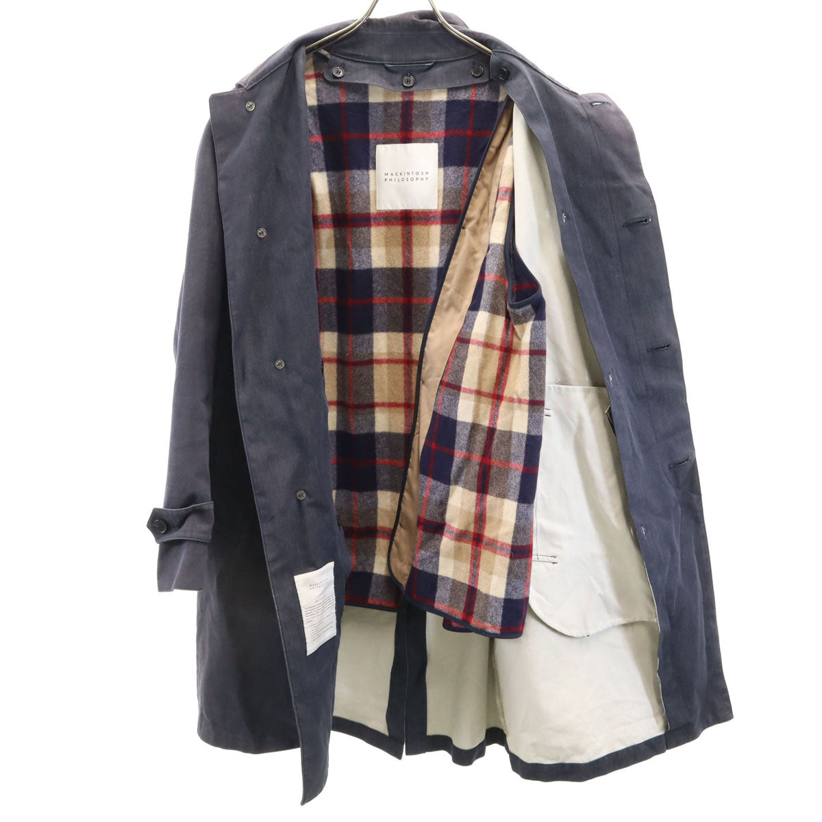MACKINTOSH PHILOSOPHY マッキントッシュフィロソフィー 日本製 ステンカラーコート 40 ネイビー系 ベストライナー付き メンズ
