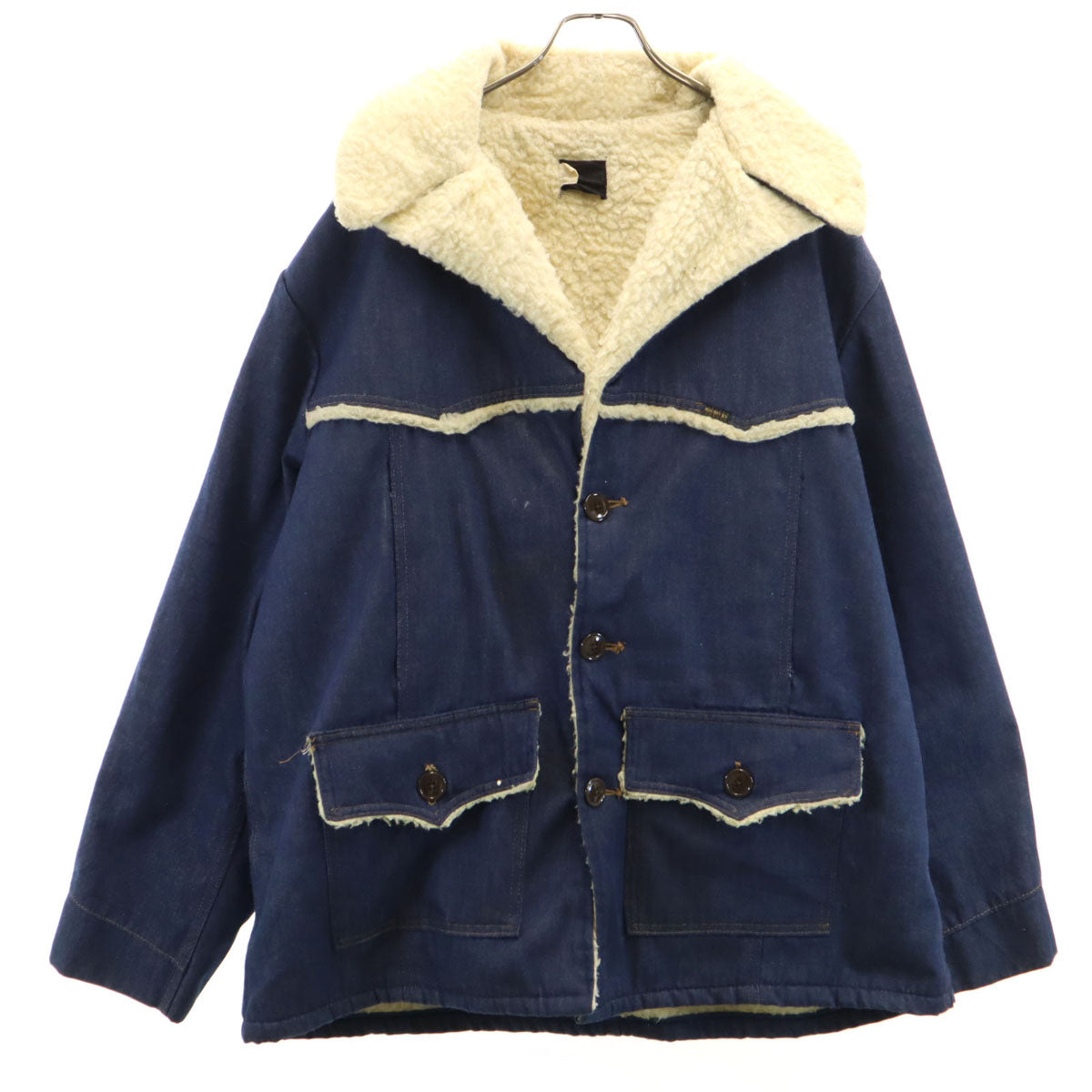 Sears ROEBUCKS シアーズ ローバックス 70s ヴィンテージ デニム ランチ コート XL ネイビー 裏地ボア メンズ