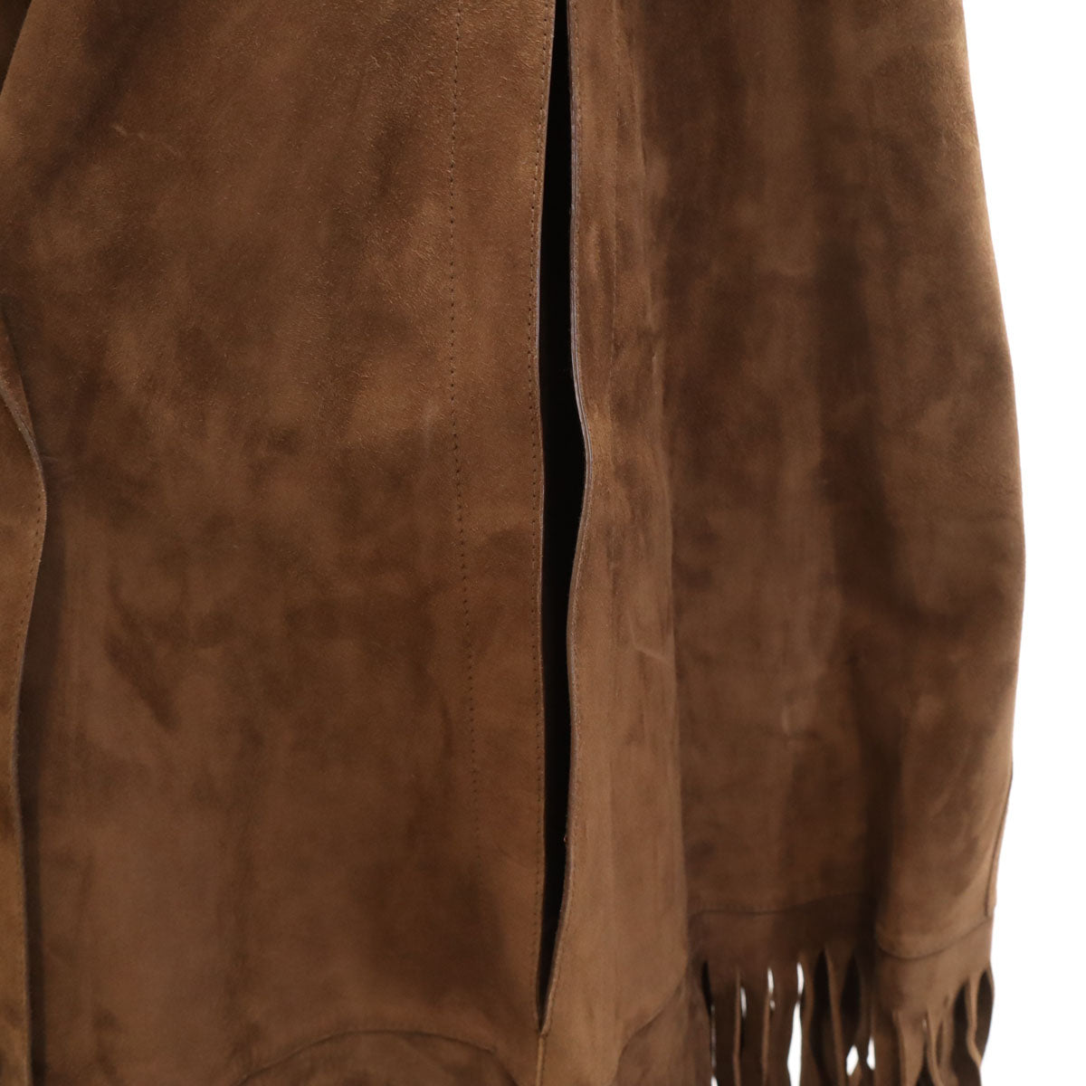 未使用 BURBERRY LONDON ENGLAND バーバリーロンドンイングランド イタリア製 フリンジ スエード コート S ブラウン 収納カバー付き レディース