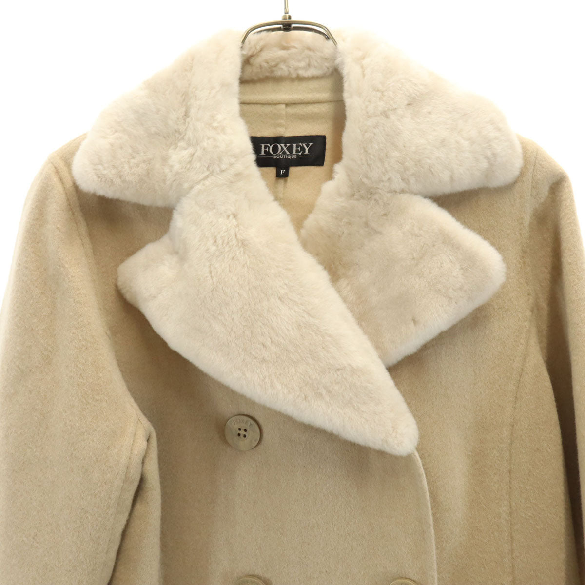 未使用 FOXEY BOUTIQUE フォクシー ブティック カシミヤウールブレンド 日本製 ヌートリア ファーコート F ベージュ レディース