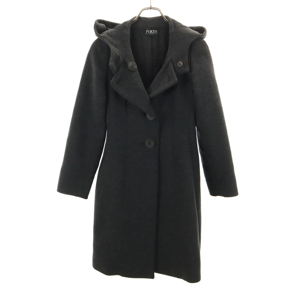 FOXEY BOUTIQUE フォクシー ブティック 日本製 フーデッド コート 38 チャコールグレー レディース