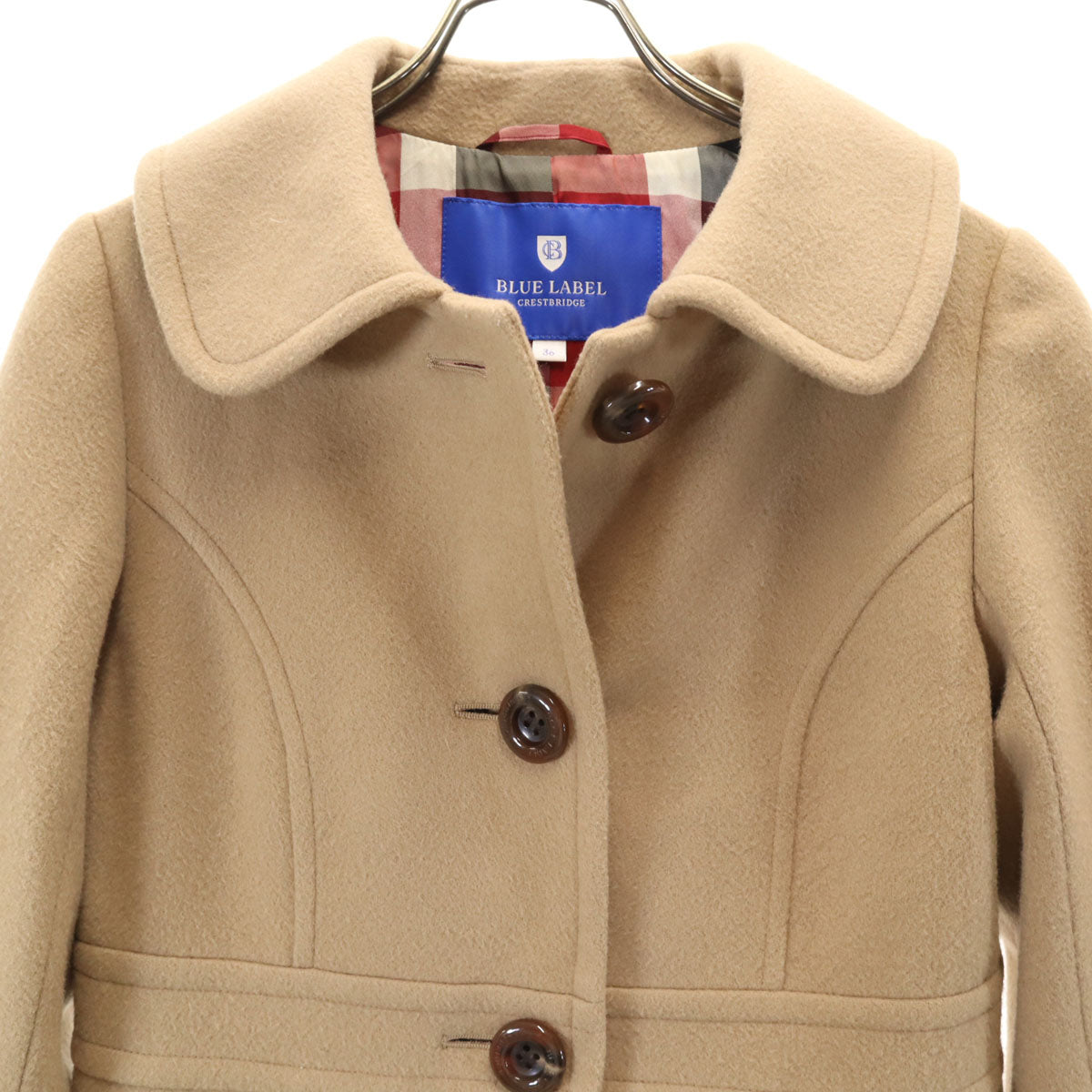 BLUE LABEL CRESTBRIDGE ブルーレーベルクレストブリッジ 丸襟 ウールコート 36 ベージュ系 三陽商会 レディース