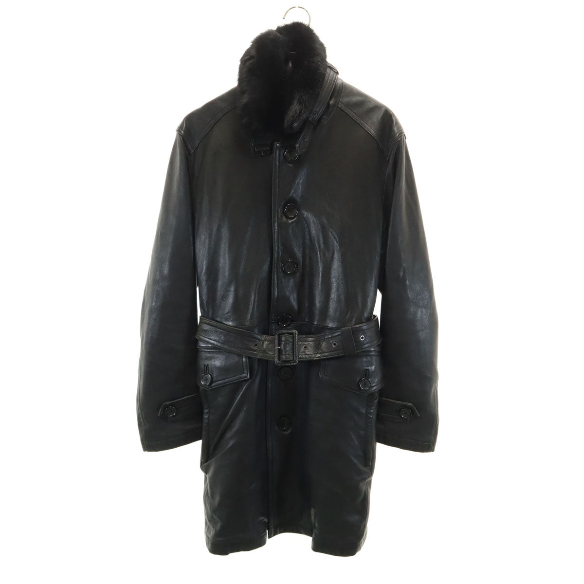 BURBERRY BLACK LABEL バーバリーブラックレーベル ファー付き レザーコート L ブラック 三陽商会 メンズ