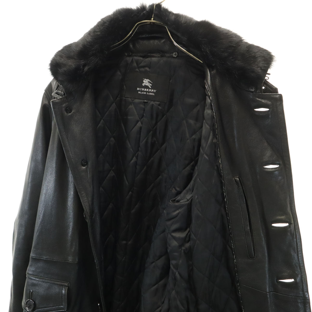 BURBERRY BLACK LABEL バーバリーブラックレーベル ファー付き レザーコート L ブラック 三陽商会 メンズ