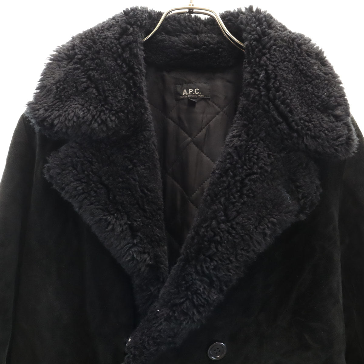 A.P.C. アーペーセー フランス製 牛革 スエード レザーコート S ブラック 裏キルティング メンズ