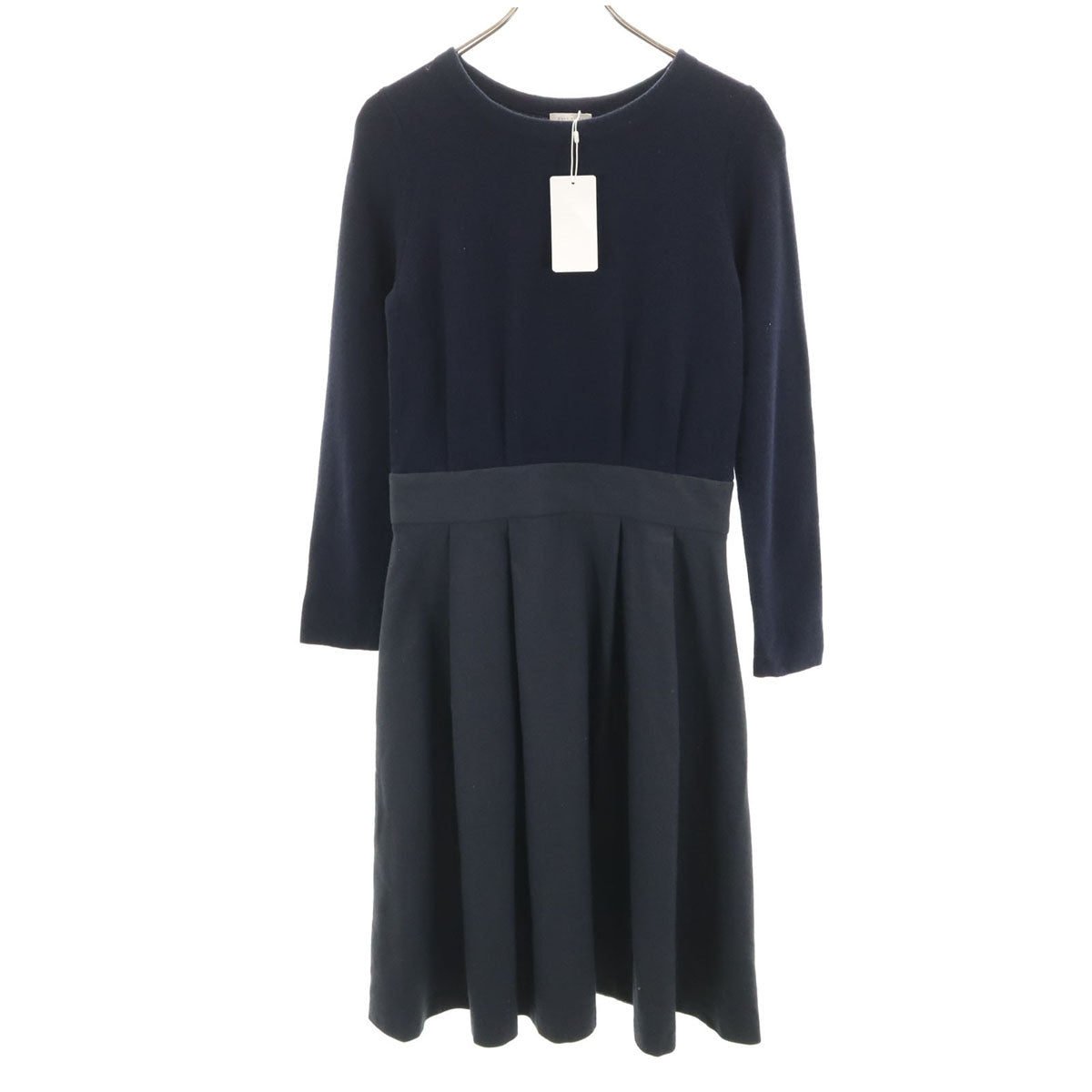 未使用 MACKINTOSH PHILOSOPHY マッキントッシュフィロソフィー 長袖 ニット切替 ワンピース 38 ネイビー レディース