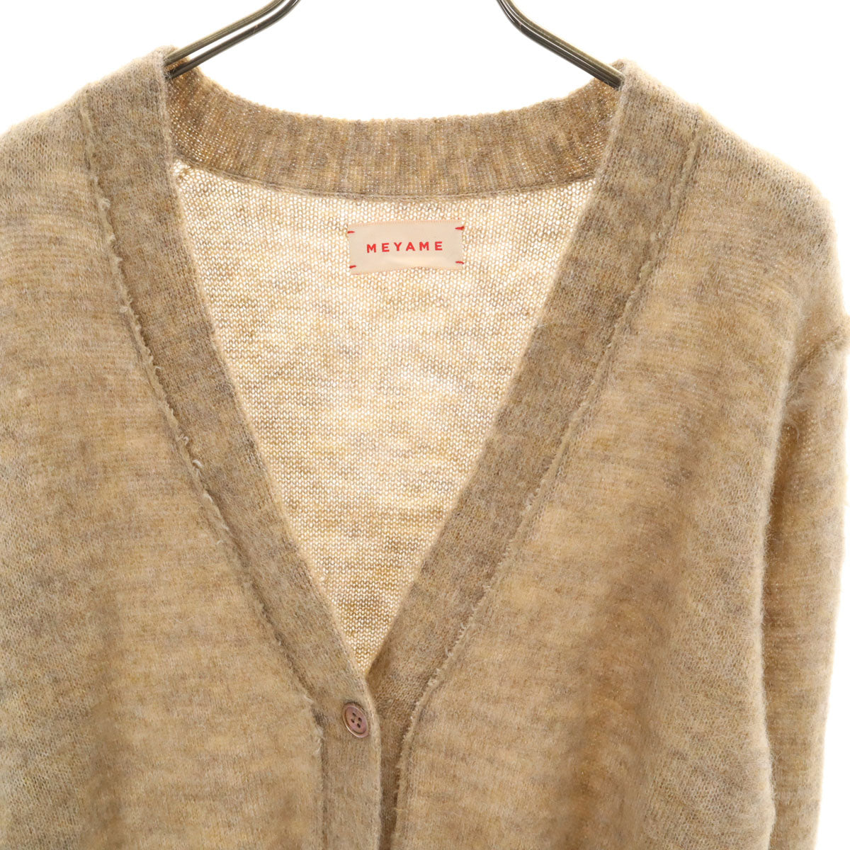 美品 MEYAME メヤメ 日本製 長袖 ロング Vネック ニットカーディガン FREE ベージュ レディース