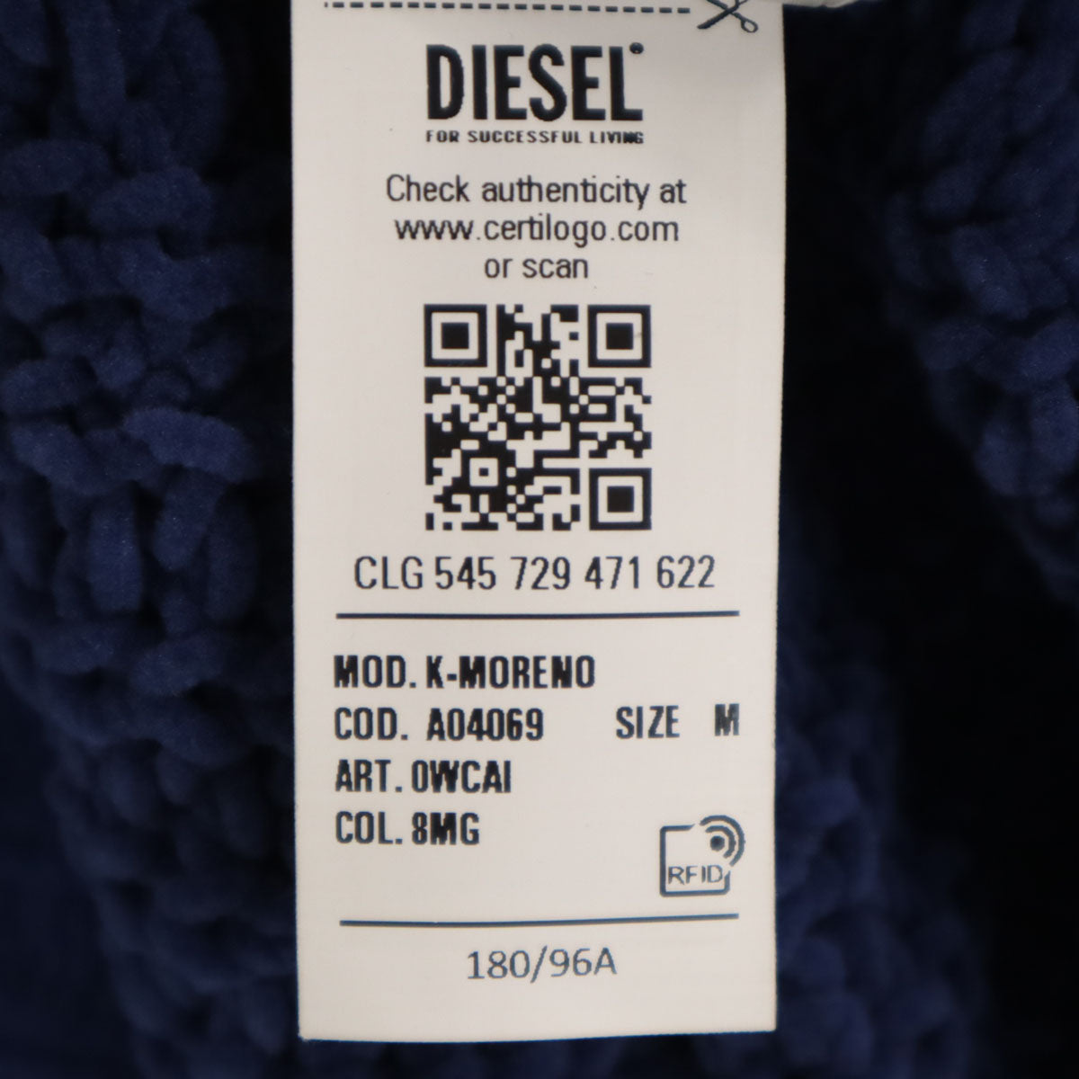 美品 DIESEL ディーゼル イタリア製 長袖 ニットカーディガン M ブルー メンズ