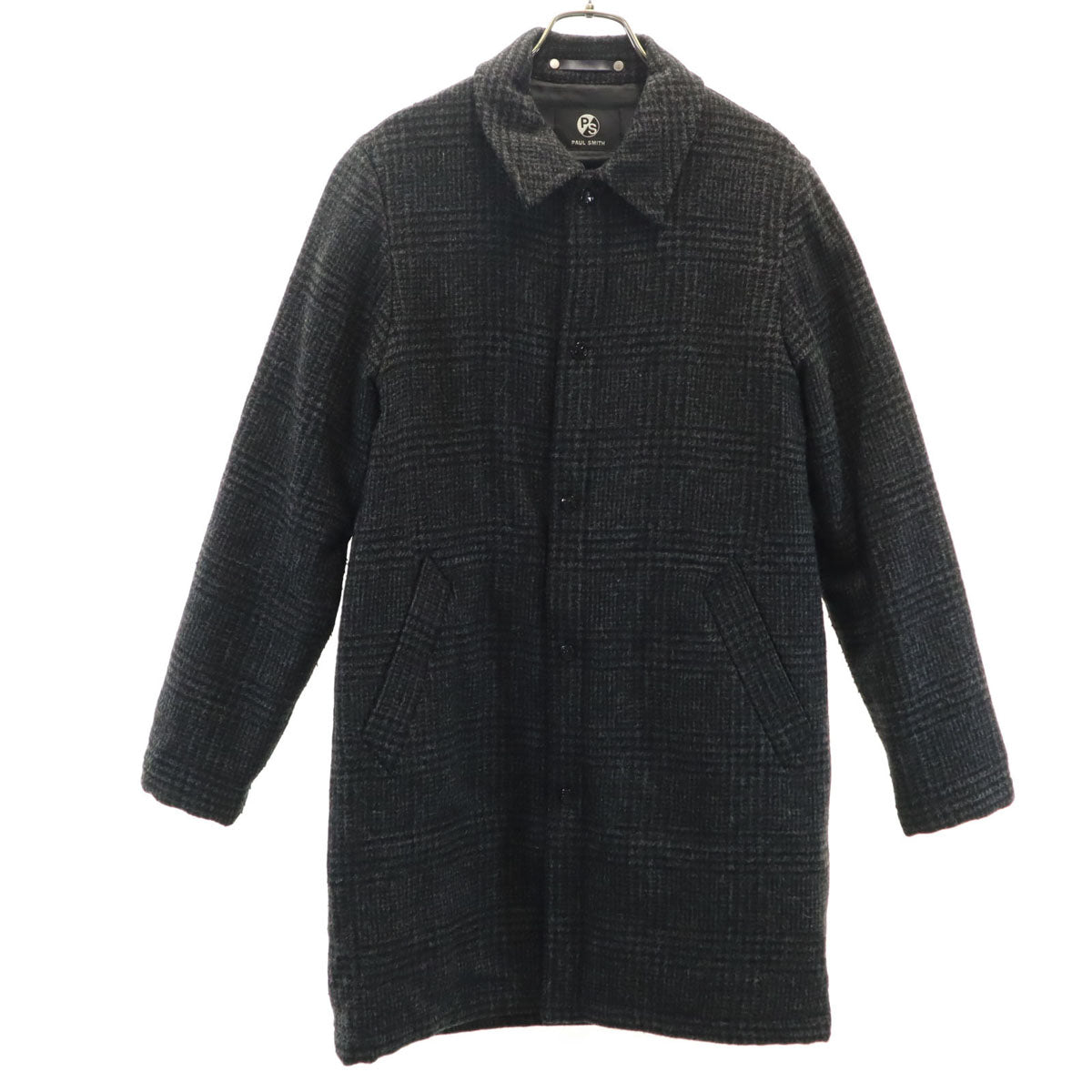 PS Paul Smith ピーエスポールスミス チェック柄 ステンカラーコート S チャコールグレー 中綿 メンズ