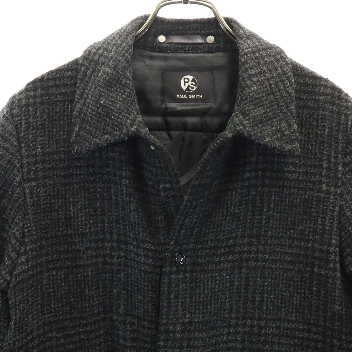 PS Paul Smith ピーエスポールスミス チェック柄 ステンカラーコート S チャコールグレー 中綿 メンズ