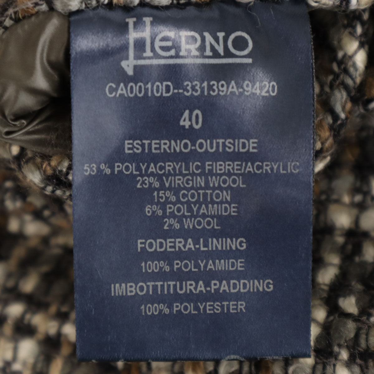 Herno ヘルノ イタリア製 ツイード コート 40 グレー系 薄中綿入り レディース