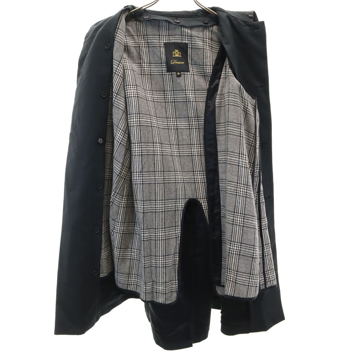 Drawer ドゥロワー 日本製 ステンカラーコート 36 ブラック ライナーベスト付き レディース