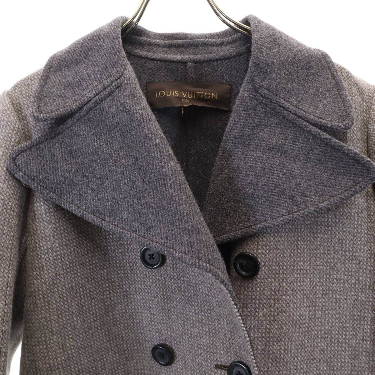 美品 LOUIS VUITTON ルイヴィトン イタリア製 ダブルブレスト ウールコート 36 グレー レディース