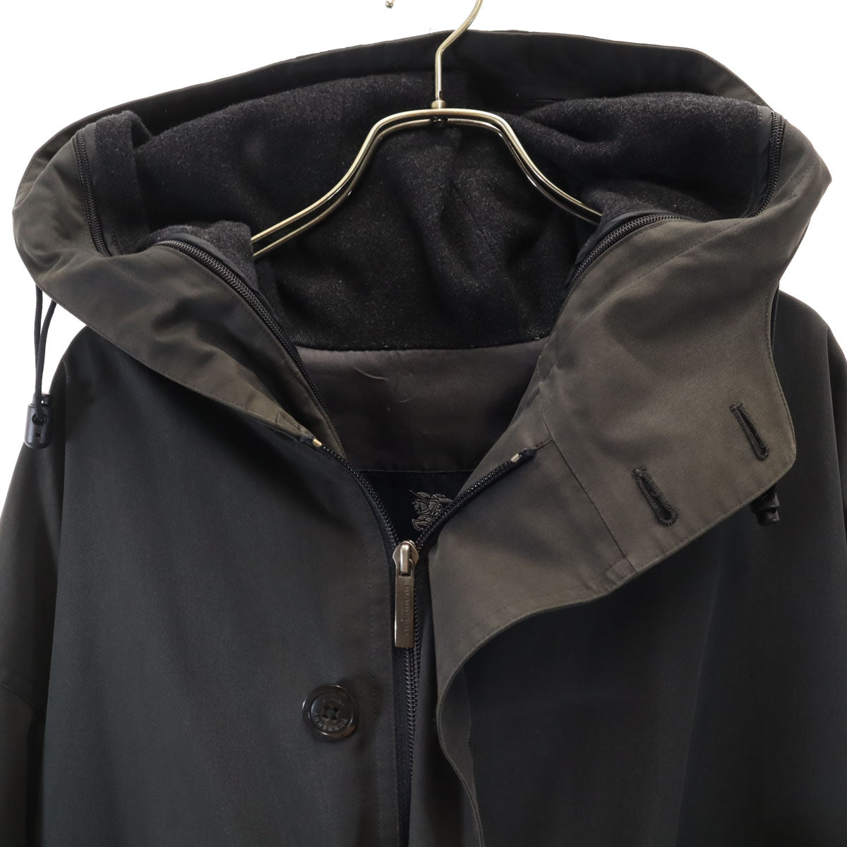 BURBERRY LONDON バーバリーロンドン 日本製 フーデッド コート L チャコールブラック 三陽商会 ライナー付き メンズ