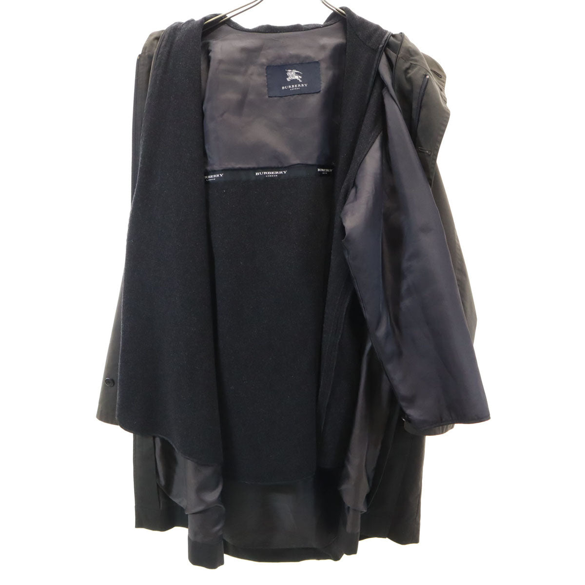 BURBERRY LONDON バーバリーロンドン 日本製 フーデッド コート L チャコールブラック 三陽商会 ライナー付き メンズ