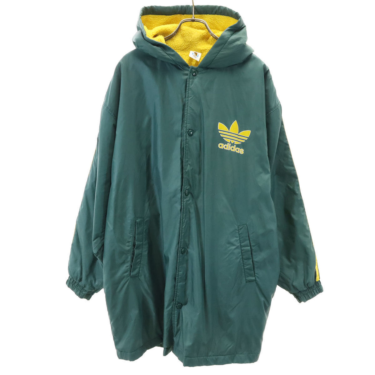 adidas アディダス 80s ヴィンテージ バックトレフォイルロゴ 中綿コート L グリーン デサント 裏ボア メンズ