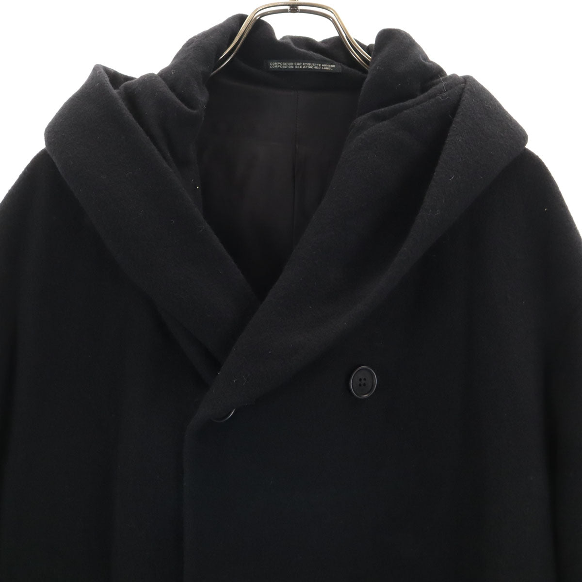 Yohji Yamamoto POUR HOMME ヨウジヤマモトプールオム 日本製 フーデッド ウールコート 3 ブラック メンズ