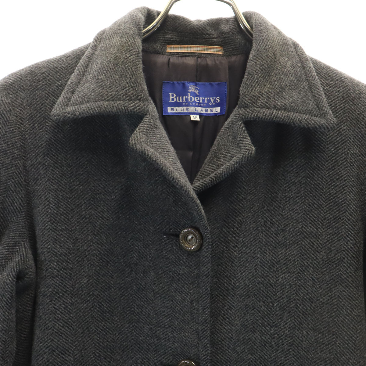 Burberrys OF LONDON BLUE LABEL系 バーバリーズ オブ ロンドン ブルーレーベル 90s オールド ウールコート 38 チャコールグレー レディース