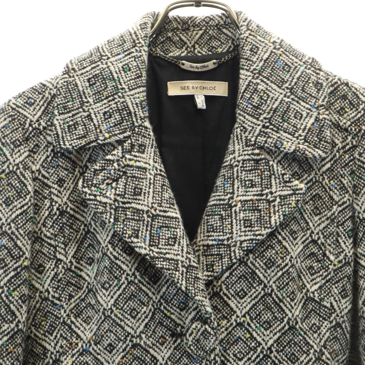 SEE BY CHLOE シーバイクロエ 総柄 ツイード チェスターコート 38 ホワイト レディース
