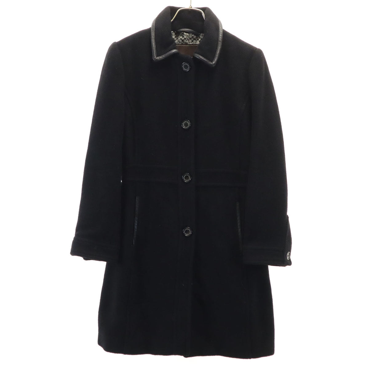 COACH コーチ メルトン ステンカラーコート XS ブラック レディース