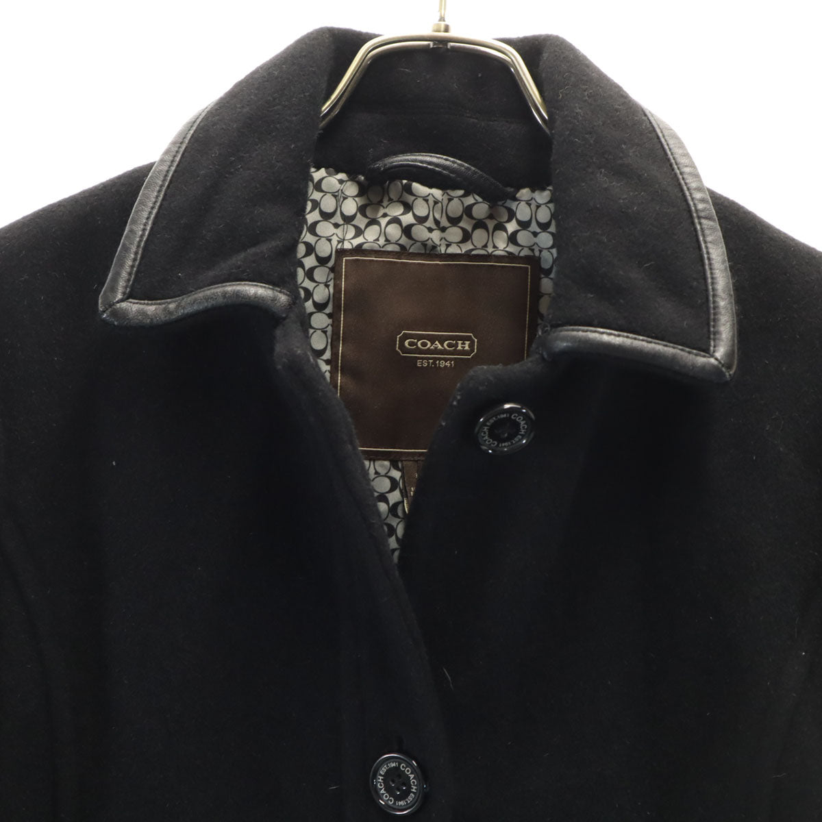 COACH コーチ メルトン ステンカラーコート XS ブラック レディース