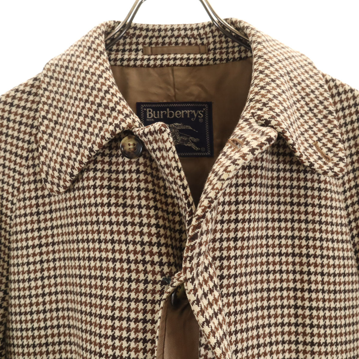 Burberrys バーバリーズ 90s カシミヤブレンド オールド ハウンドトゥース ステンカラーコート M ブラウン 千鳥柄 メンズ