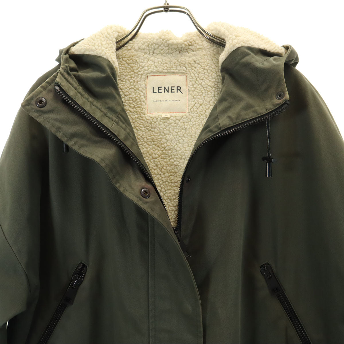 LENER レネール フランス製 フーデッド コート 38 カーキ 裏ボア レディース