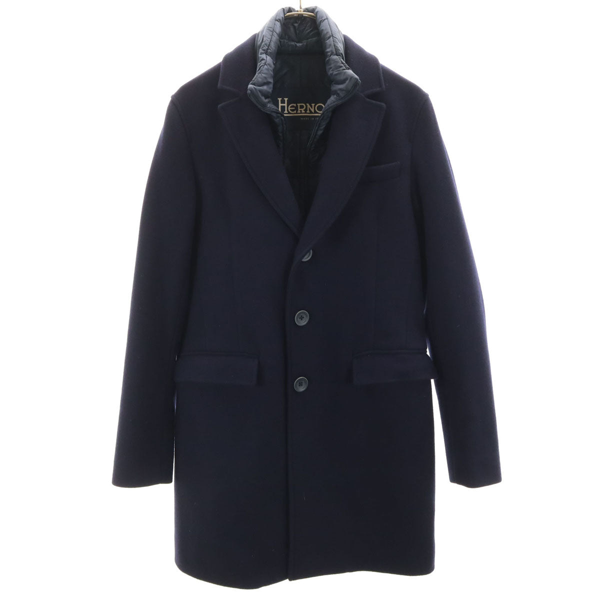 Herno ヘルノ イタリア製 チェスターコート 44 ネイビー 中綿 メンズ