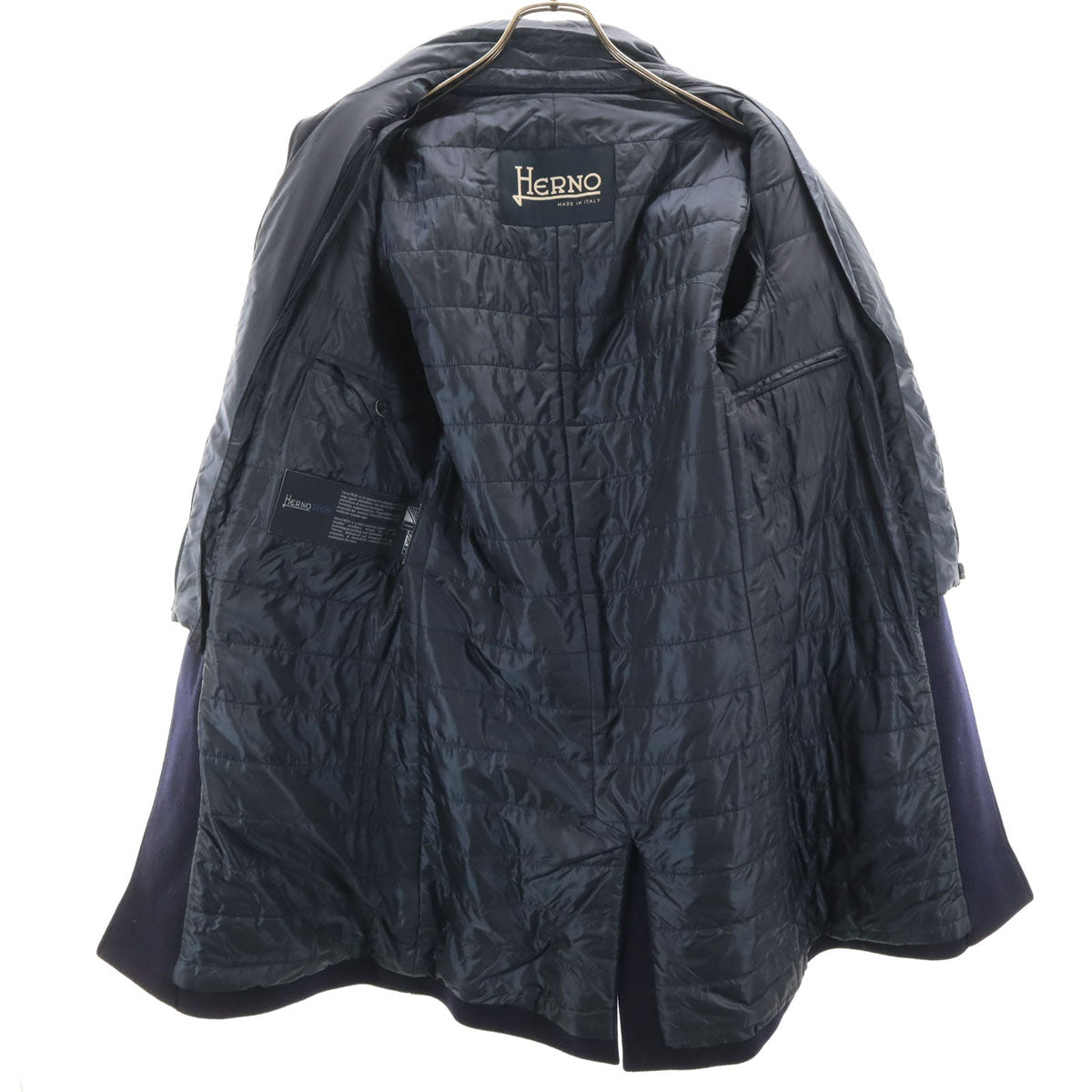 Herno ヘルノ イタリア製 チェスターコート 44 ネイビー 中綿 メンズ