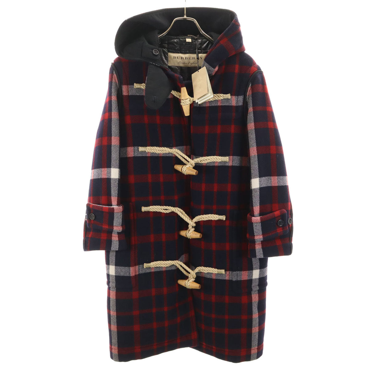 未使用 BURBERRY バーバリー チェック柄 ダッフルコート 38 ネイビー 中綿ライナー カバー付き レディース