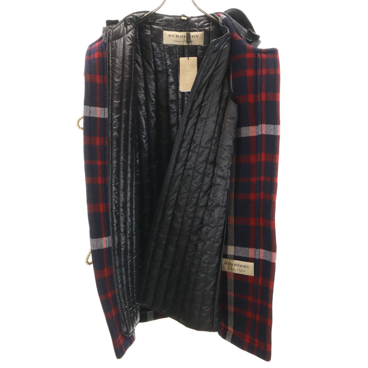 未使用 BURBERRY バーバリー チェック柄 ダッフルコート 38 ネイビー 中綿ライナー カバー付き レディース