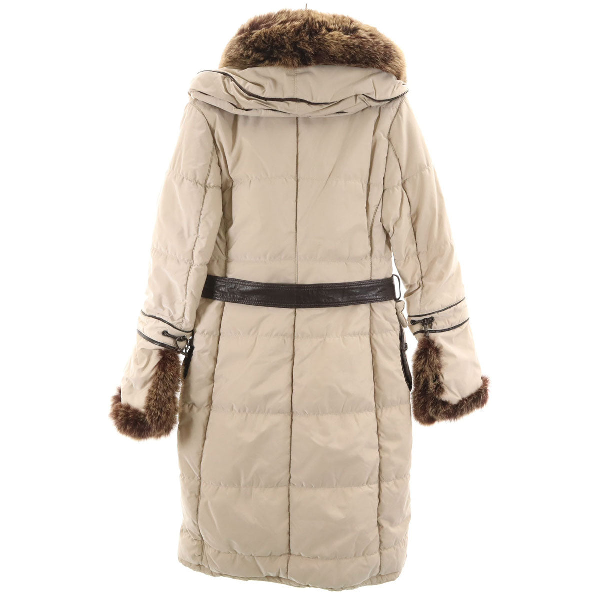 GIORGIO & MARIO イタリア製 リアルファー 中綿コート 42 ベージュ カバー付き レディース