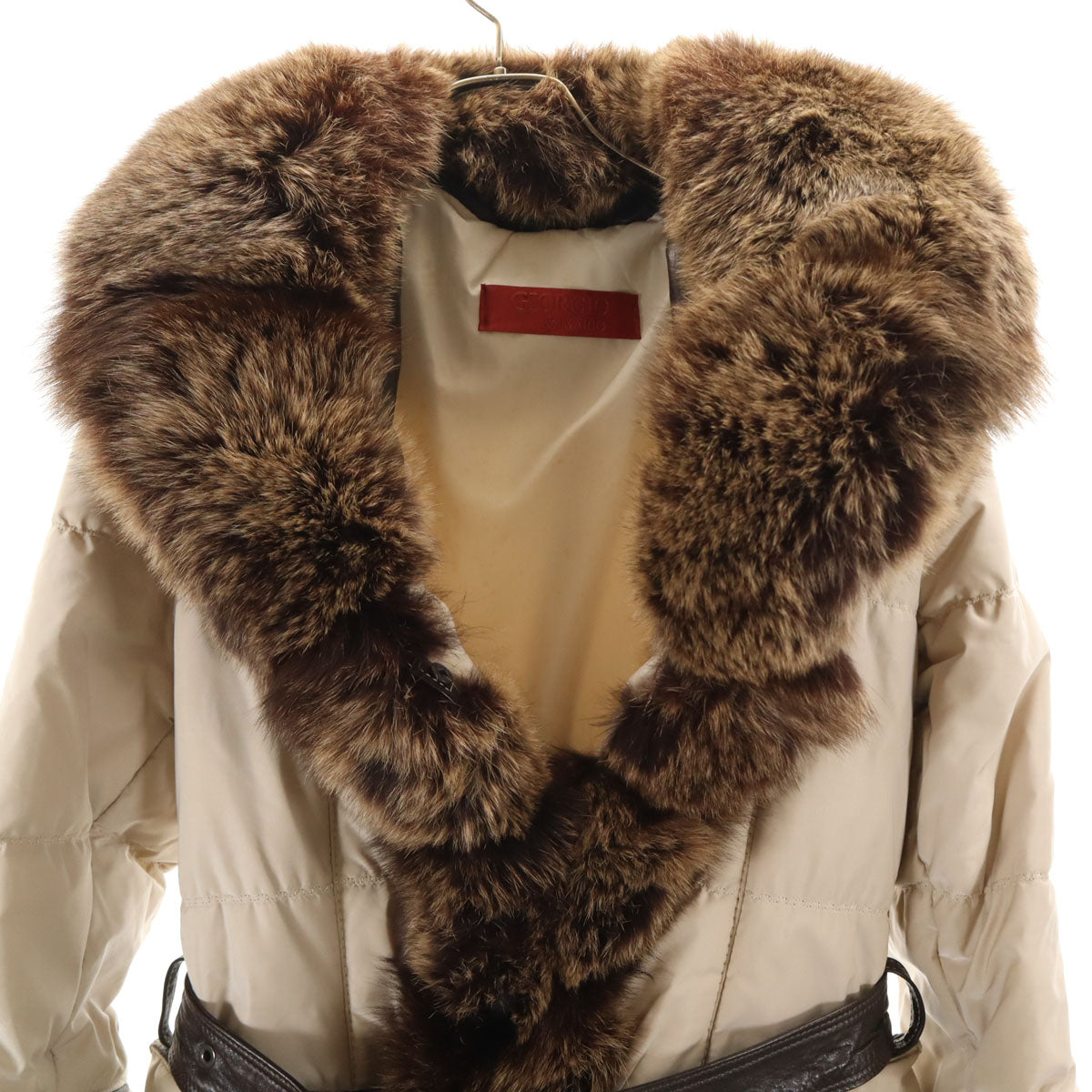 GIORGIO & MARIO イタリア製 リアルファー 中綿コート 42 ベージュ カバー付き レディース