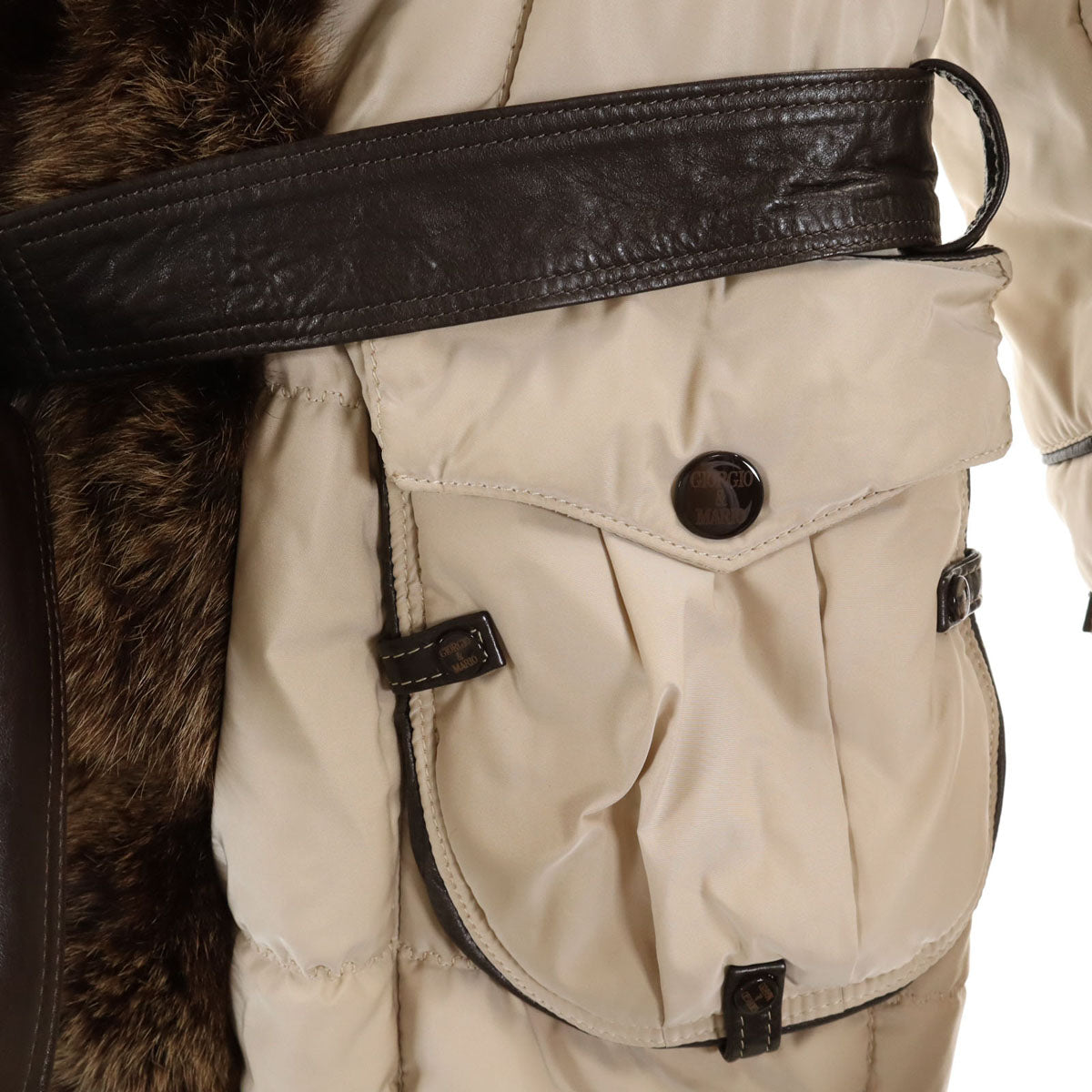 GIORGIO & MARIO イタリア製 リアルファー 中綿コート 42 ベージュ カバー付き レディース